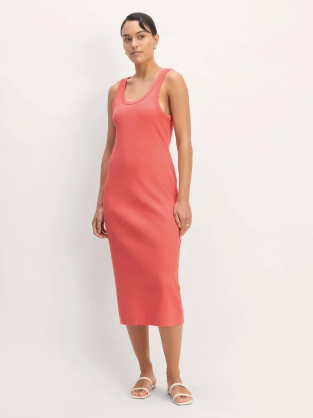 Everlane The ’90s Ribbed Sleeveless Pullover Bodycon Midi Dress Coral Pink, sz S